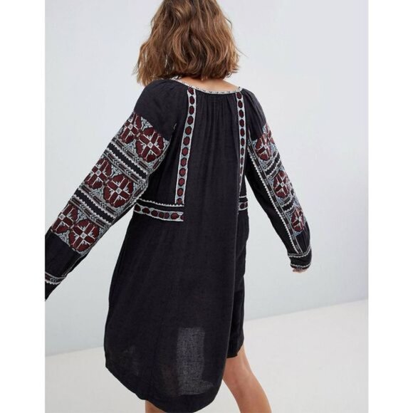 Free People All My Life Embroidered Shift Smocked Mini Dress Women’s Small - Picture 2 of 12